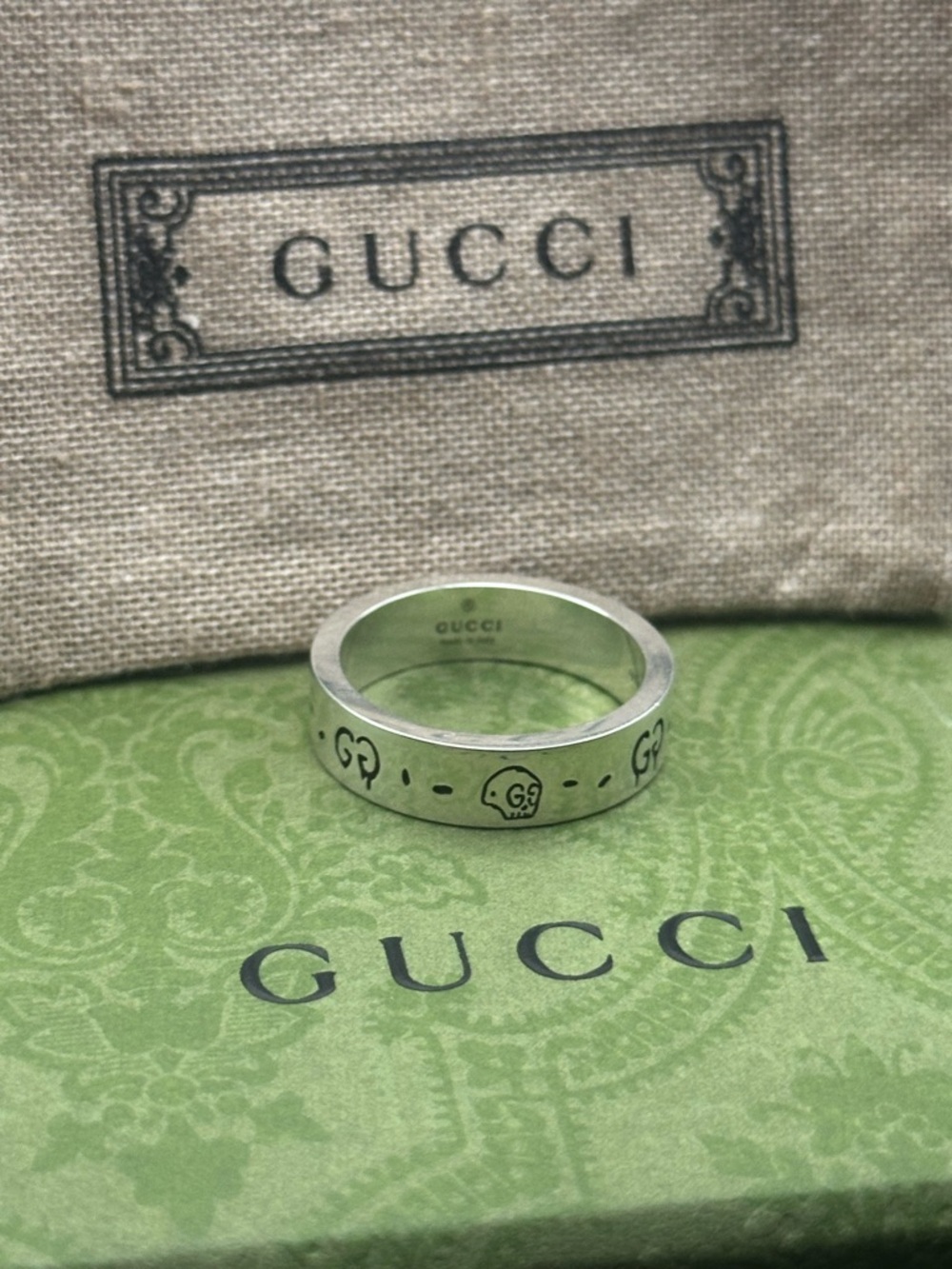 Sterling Silver Gucci Ghost Ring 925 GG Monogram Gucci Skull Jewelry Silver new